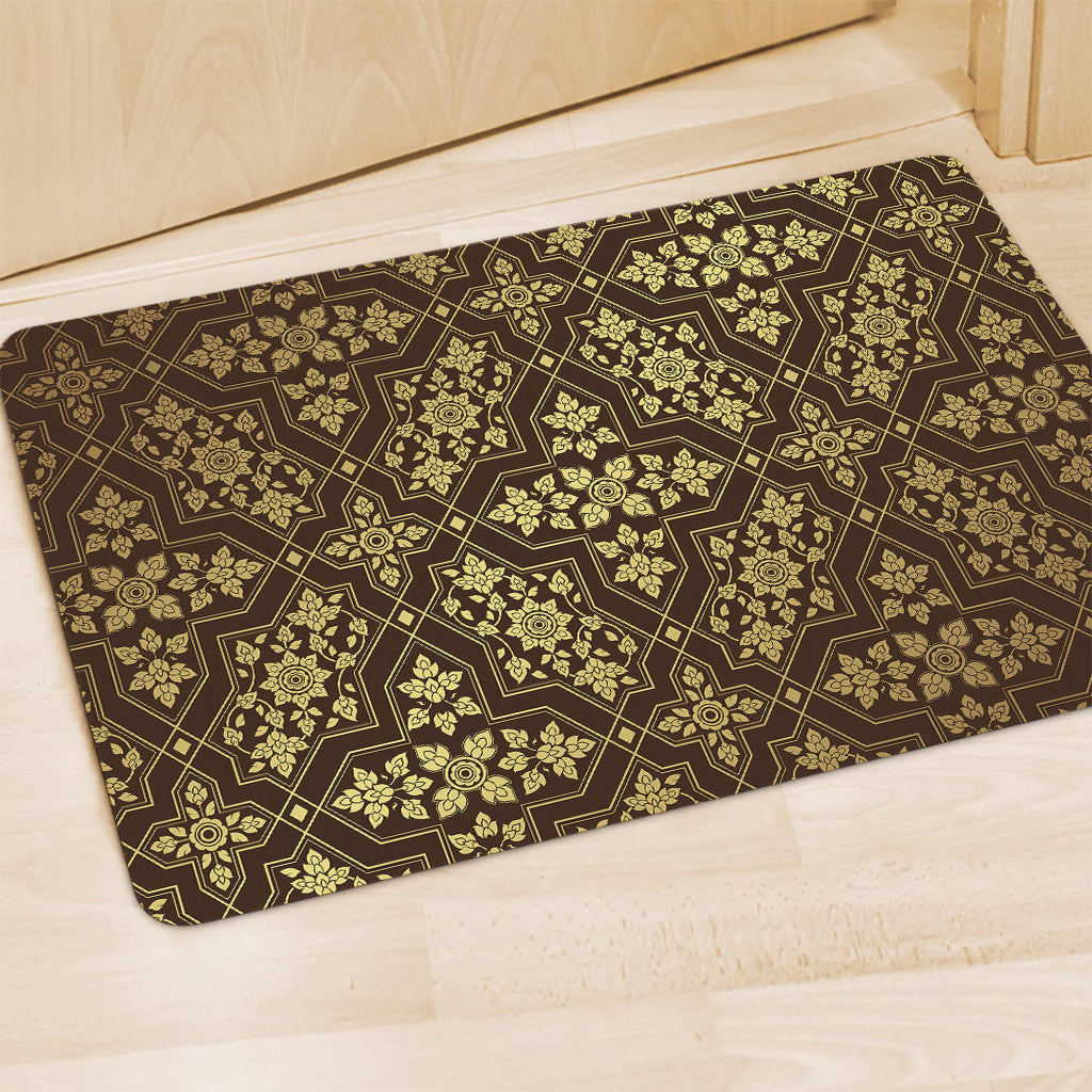 Gold And Brown Thai Pattern Print Polyester Doormat