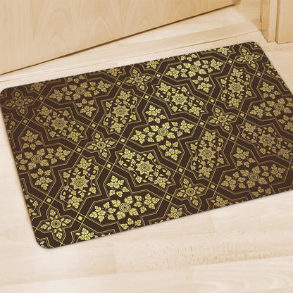 Gold And Brown Thai Pattern Print Polyester Doormat