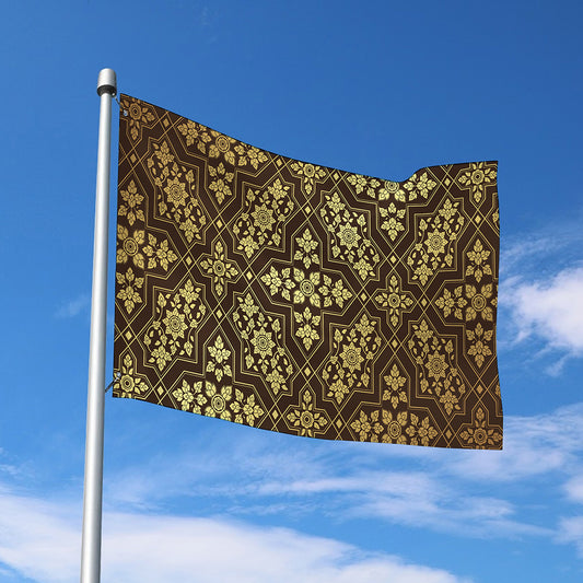 Gold And Brown Thai Pattern Print Polyester Flag