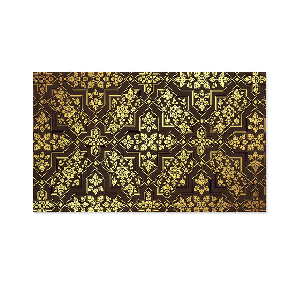 Gold And Brown Thai Pattern Print Polyester Flag