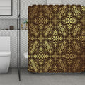 Gold And Brown Thai Pattern Print Polyester Shower Curtain