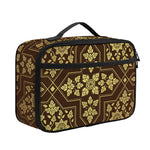Gold And Brown Thai Pattern Print Portable Lunch Bag