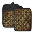 Gold And Brown Thai Pattern Print Pot Holders With Pocket