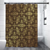 Gold And Brown Thai Pattern Print Premium Shower Curtain