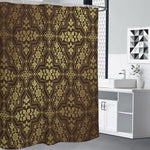 Gold And Brown Thai Pattern Print Premium Shower Curtain