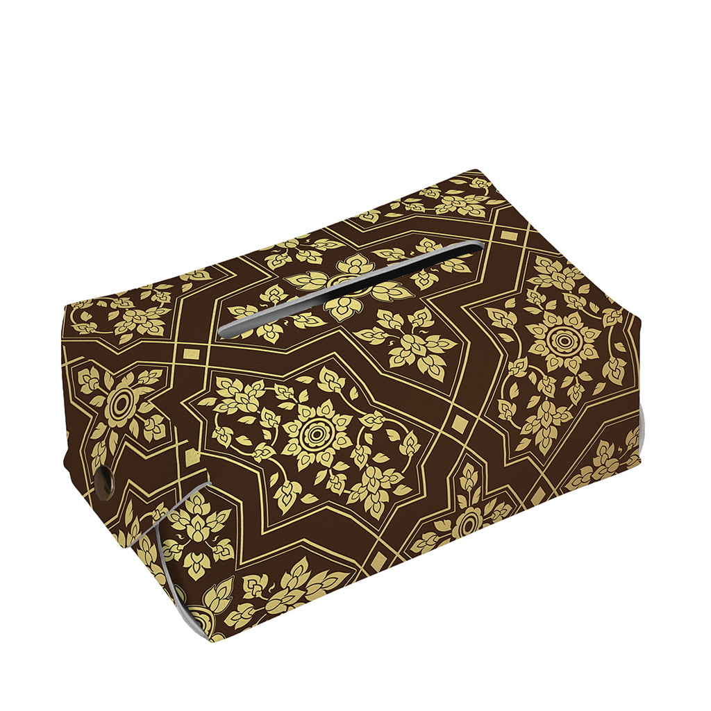 Gold And Brown Thai Pattern Print Rectangle Tissue Box Cover