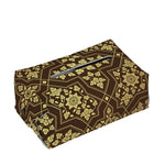 Gold And Brown Thai Pattern Print Rectangle Tissue Box Cover