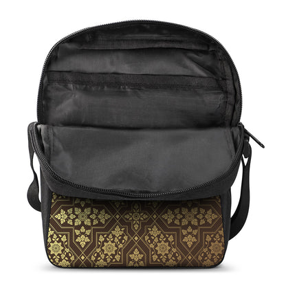 Gold And Brown Thai Pattern Print Rectangular Crossbody Bag