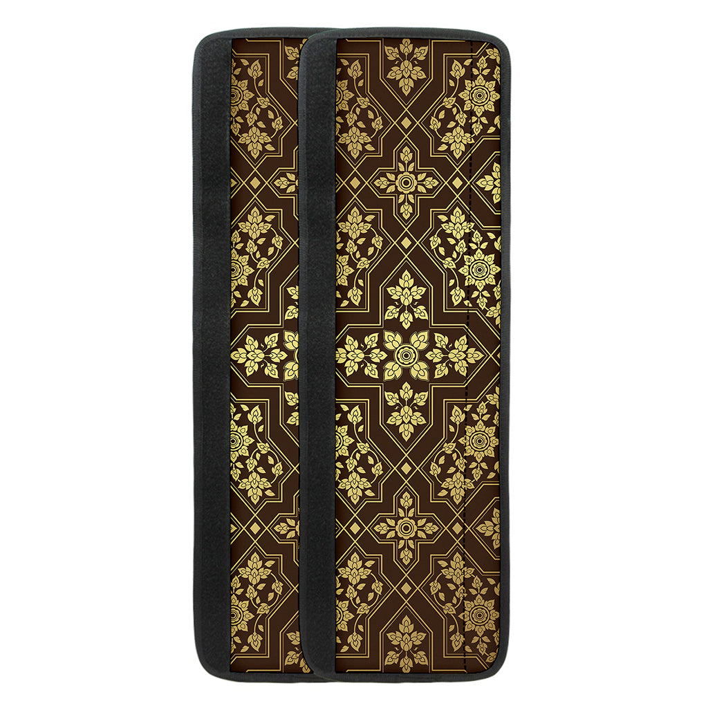 Gold And Brown Thai Pattern Print Refrigerator Handle Covers