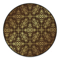 Gold And Brown Thai Pattern Print Round Floor Mat