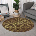 Gold And Brown Thai Pattern Print Round Rug
