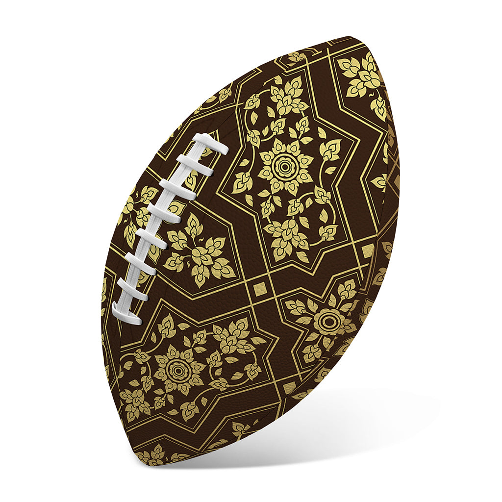 Gold And Brown Thai Pattern Print Rugby Ball