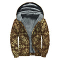 Gold And Brown Thai Pattern Print Sherpa Lined Zip Up Hoodie