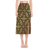 Gold And Brown Thai Pattern Print Side Slit Midi Skirt