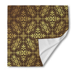 Gold And Brown Thai Pattern Print Silk Bandana