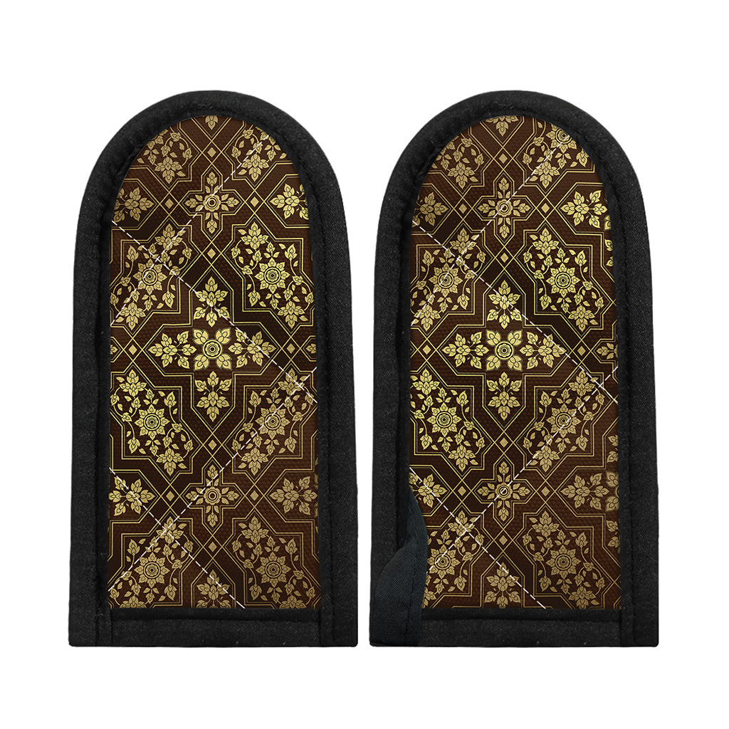 Gold And Brown Thai Pattern Print Skillet Handle Cover