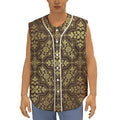 Gold And Brown Thai Pattern Print Sleeveless Baseball Jersey