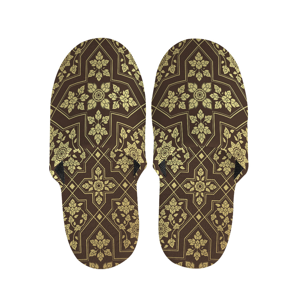 Gold And Brown Thai Pattern Print Slippers