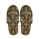 Gold And Brown Thai Pattern Print Slippers