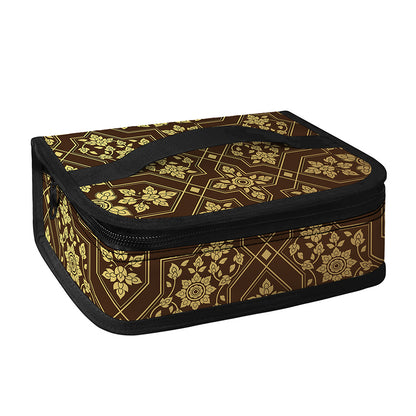 Gold And Brown Thai Pattern Print Small Lunch Bag