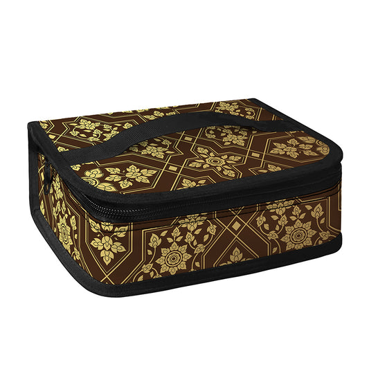 Gold And Brown Thai Pattern Print Small Lunch Bag