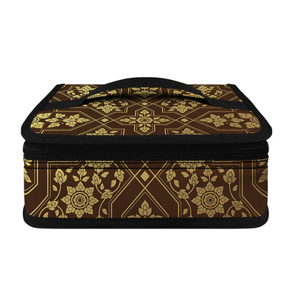 Gold And Brown Thai Pattern Print Small Lunch Bag