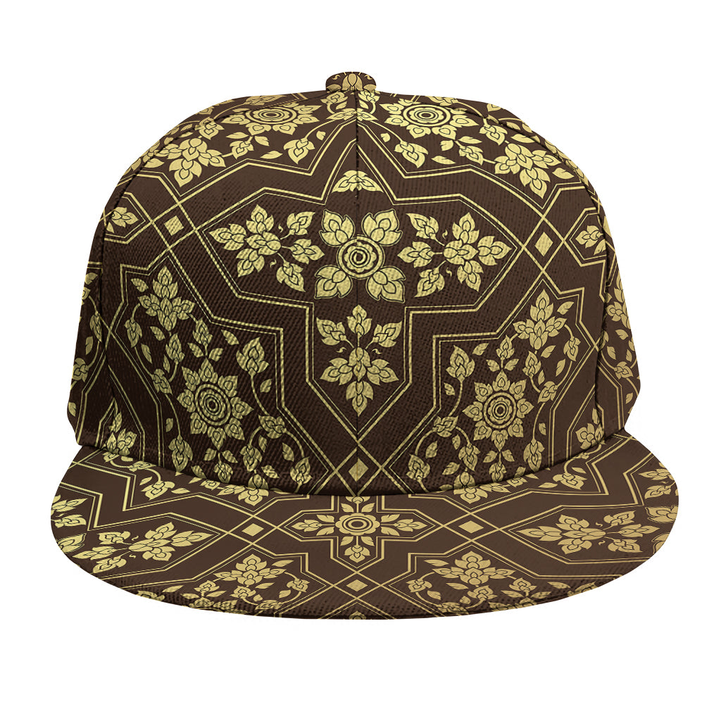 Gold And Brown Thai Pattern Print Snapback Cap
