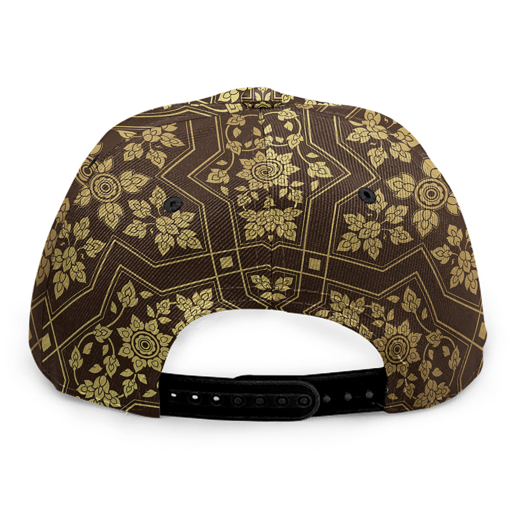 Gold And Brown Thai Pattern Print Snapback Cap