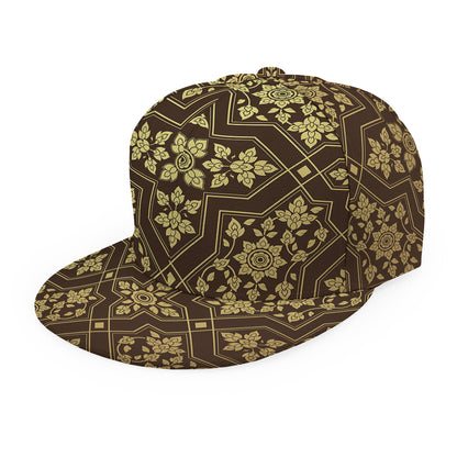 Gold And Brown Thai Pattern Print Snapback Cap