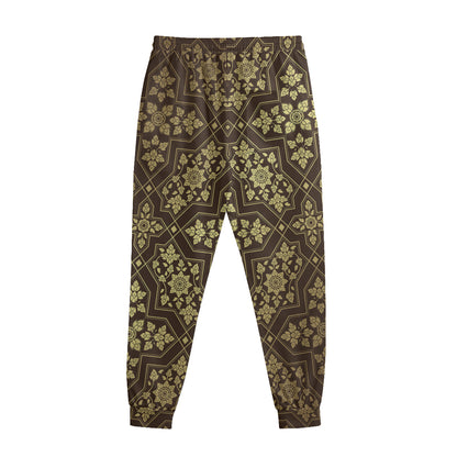 Gold And Brown Thai Pattern Print Sweatpants