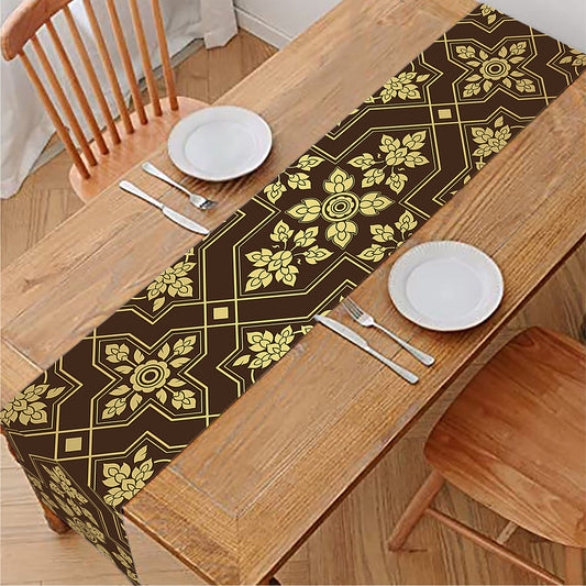 Gold And Brown Thai Pattern Print Table Runner