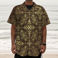 Gold And Brown Thai Pattern Print Textured Short Sleeve Shirt
