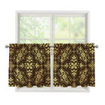 Gold And Brown Thai Pattern Print Tier Curtains