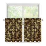 Gold And Brown Thai Pattern Print Tier Curtains