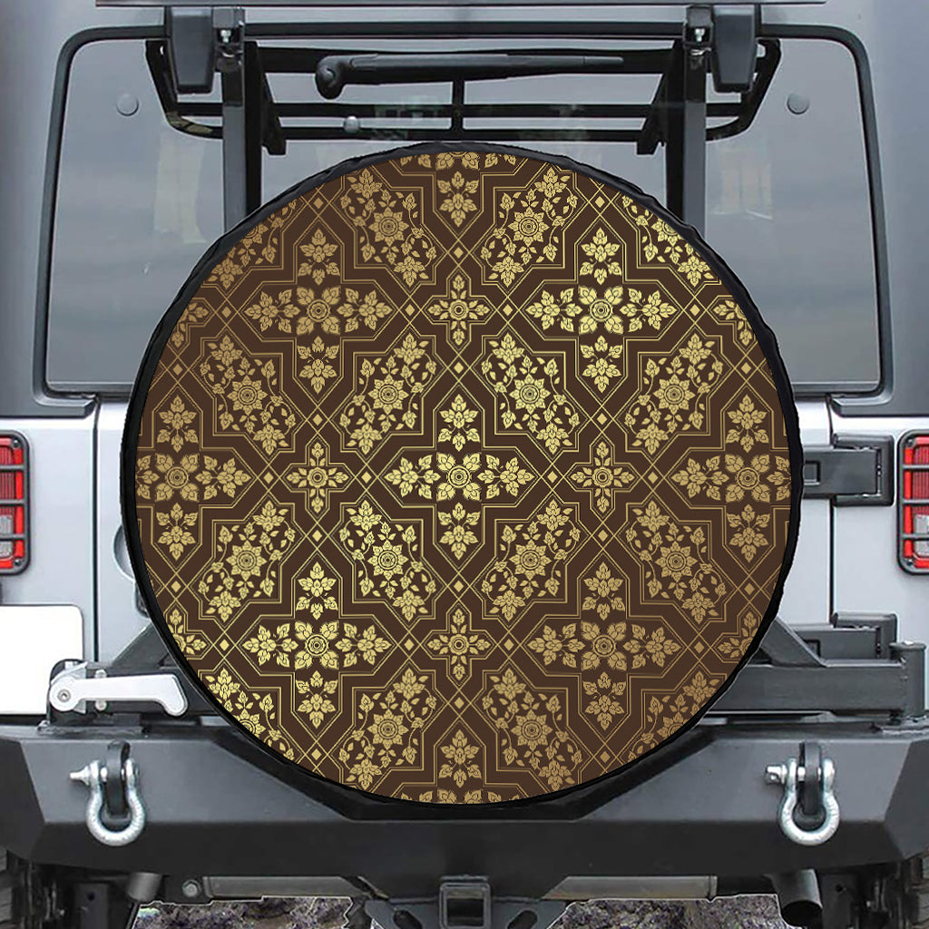 Gold And Brown Thai Pattern Print Tire Cover