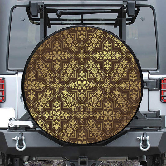 Gold And Brown Thai Pattern Print Tire Cover