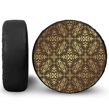 Gold And Brown Thai Pattern Print Tire Cover