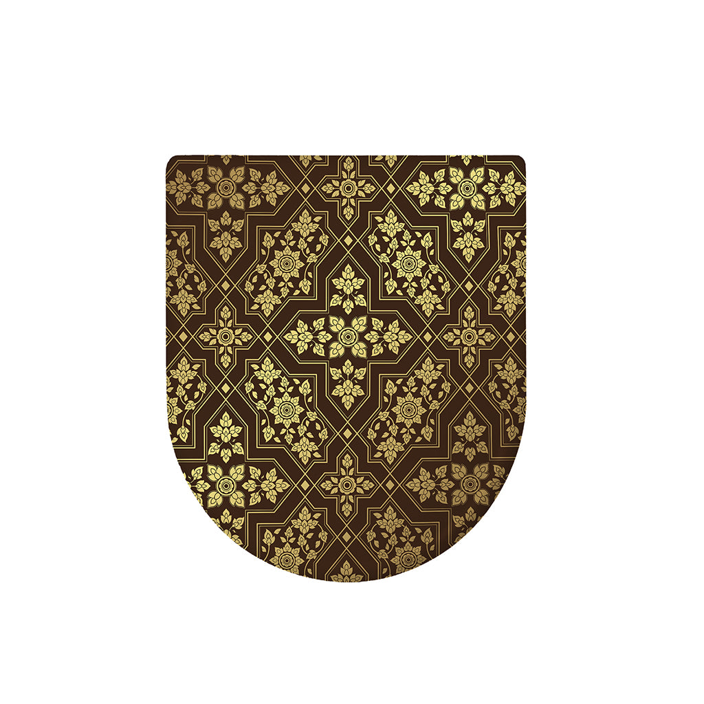 Gold And Brown Thai Pattern Print Toilet Lid Cover