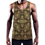 Gold And Brown Thai Pattern Print Training Tank Top