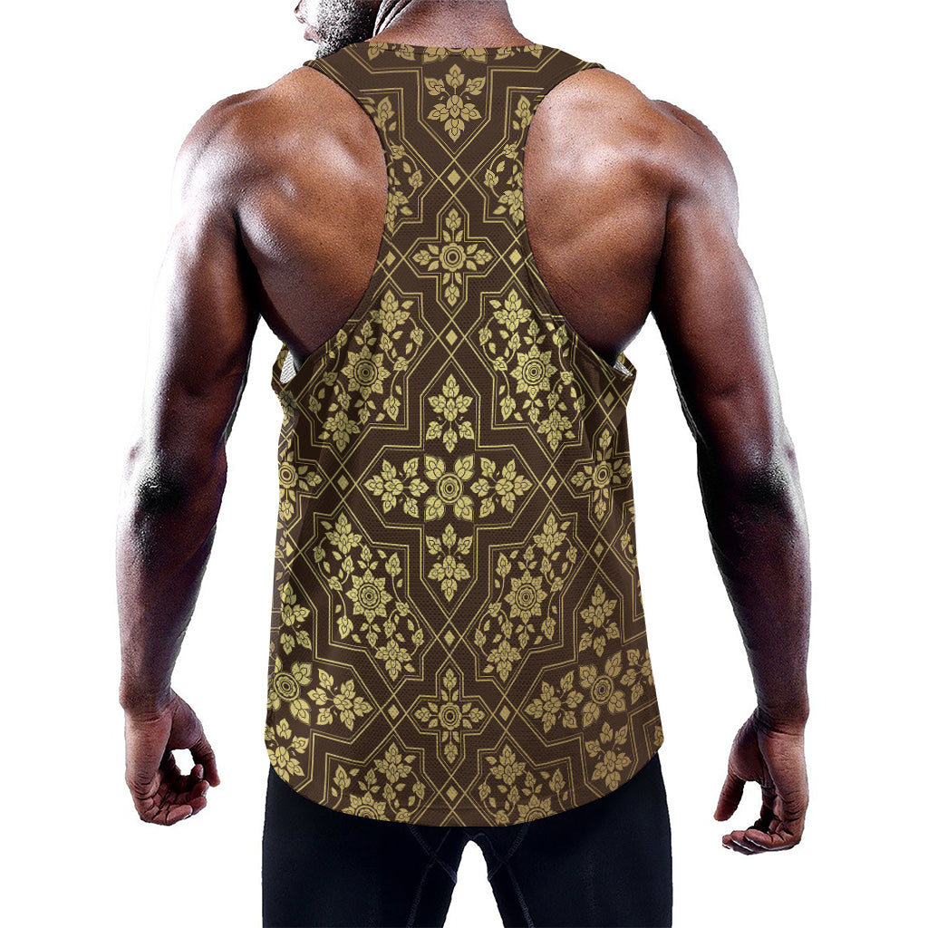 Gold And Brown Thai Pattern Print Training Tank Top