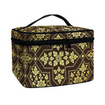 Gold And Brown Thai Pattern Print Travel Makeup Bag