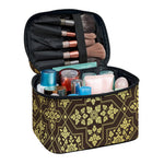 Gold And Brown Thai Pattern Print Travel Makeup Bag