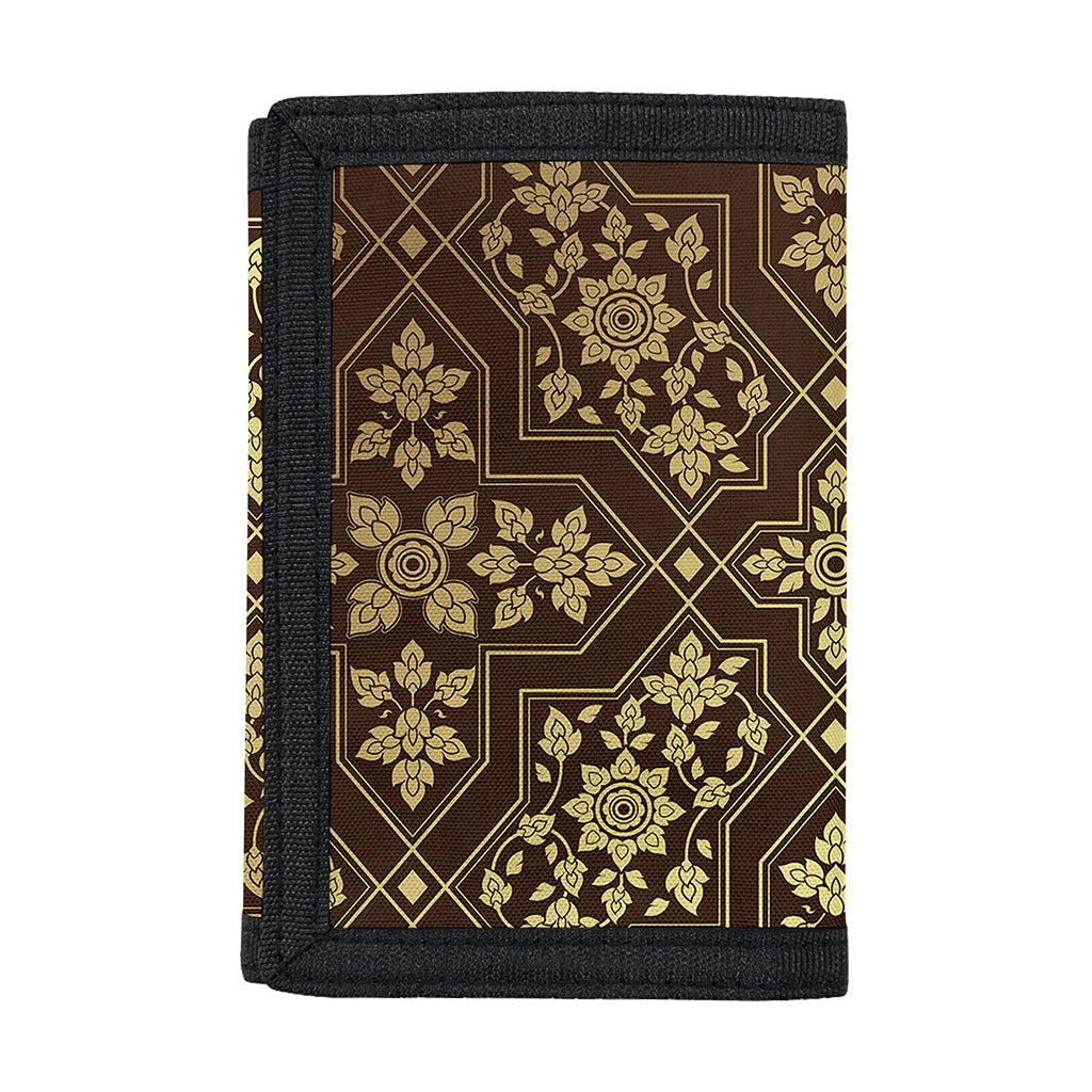 Gold And Brown Thai Pattern Print Trifold Wallet