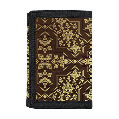 Gold And Brown Thai Pattern Print Trifold Wallet