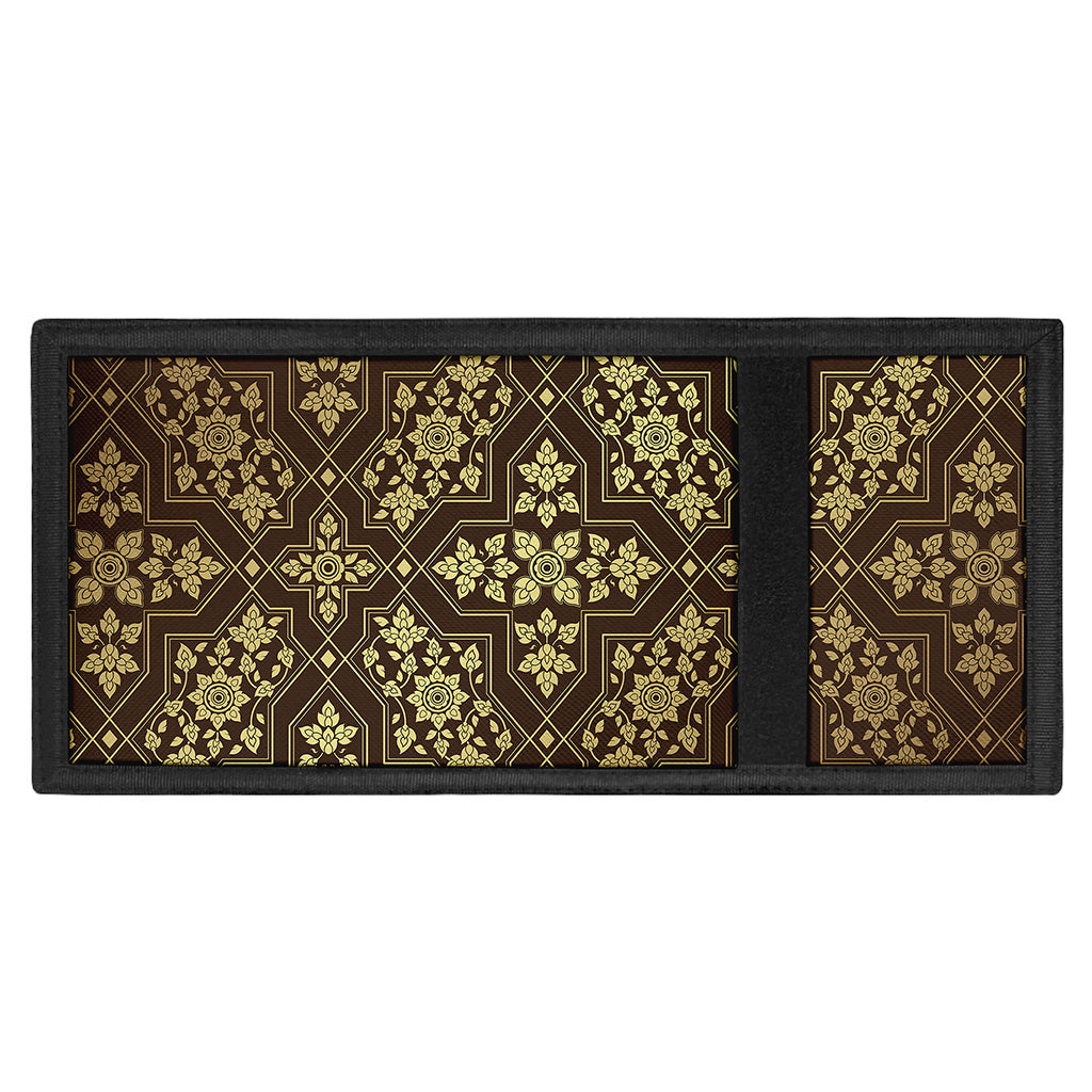 Gold And Brown Thai Pattern Print Trifold Wallet
