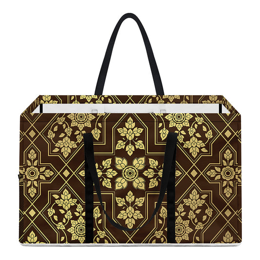 Gold And Brown Thai Pattern Print Utility Tote Bag