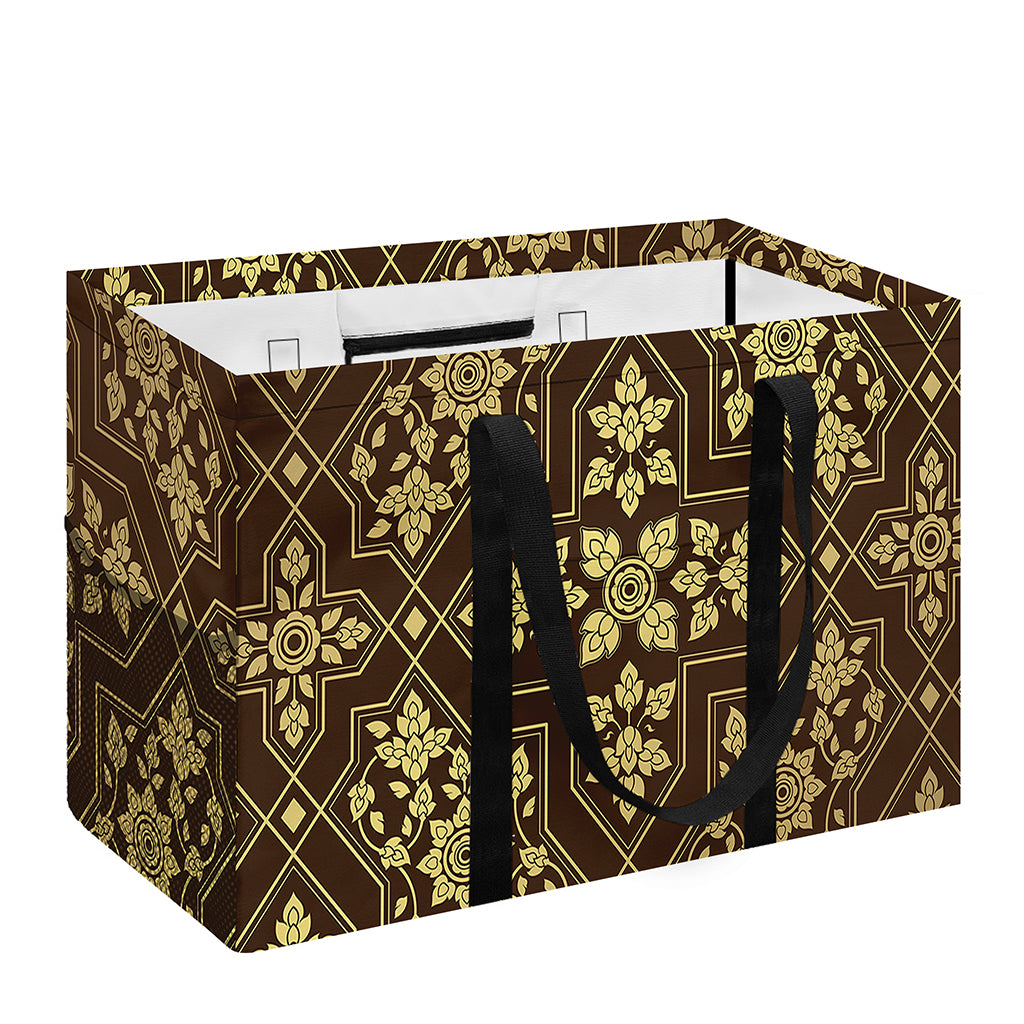 Gold And Brown Thai Pattern Print Utility Tote Bag