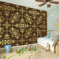Gold And Brown Thai Pattern Print Wall Sticker
