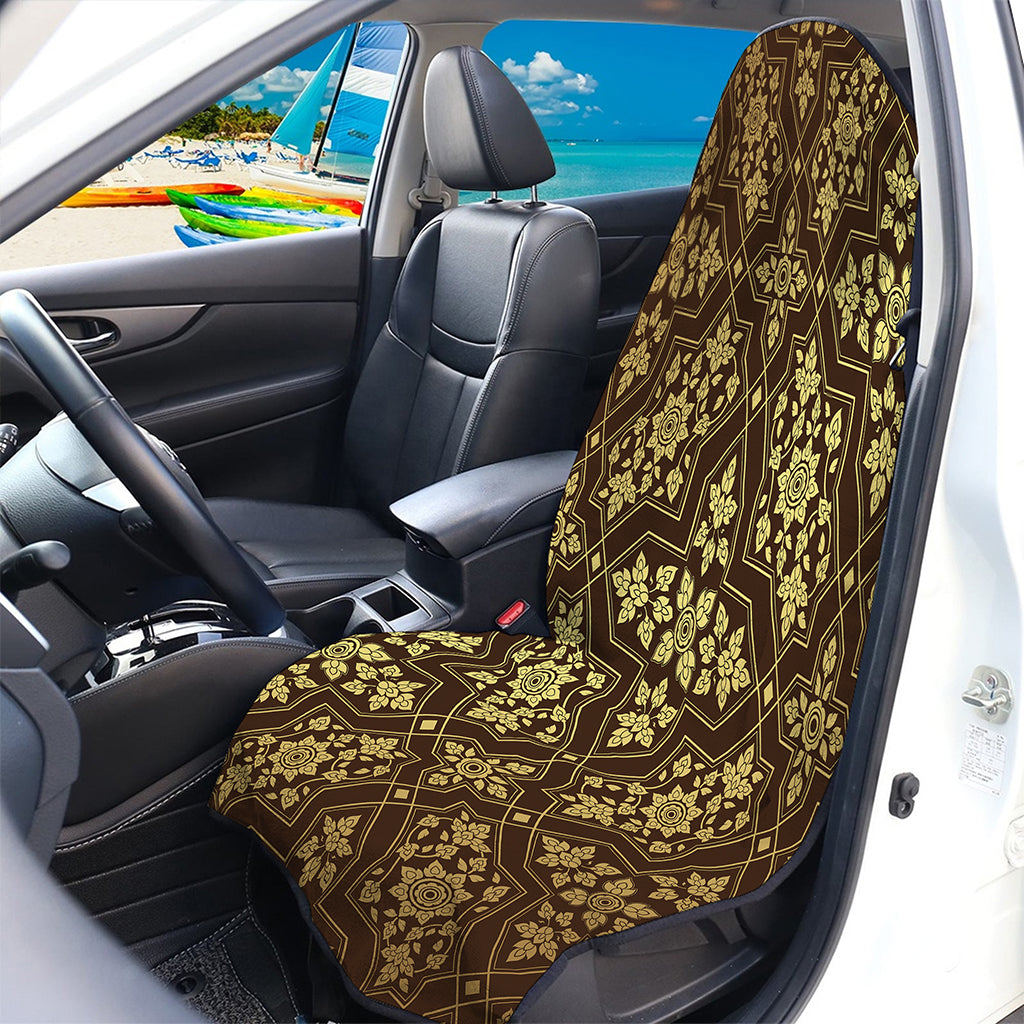 Gold And Brown Thai Pattern Print Waterproof Car Seat Cover