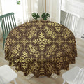 Gold And Brown Thai Pattern Print Waterproof Round Tablecloth